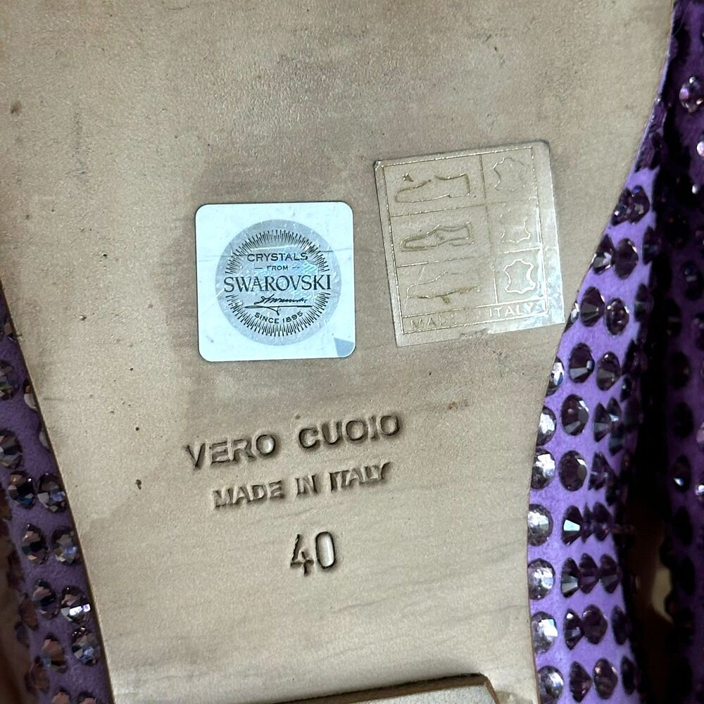EddyDaniele Swarovski Crystal Lilac Suede Ballet Flat Shoes Square Italian Sz 40 - Picture 7 of 10
